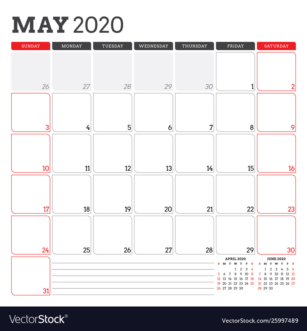 Calendar Planner For May 2020 Week Starts On