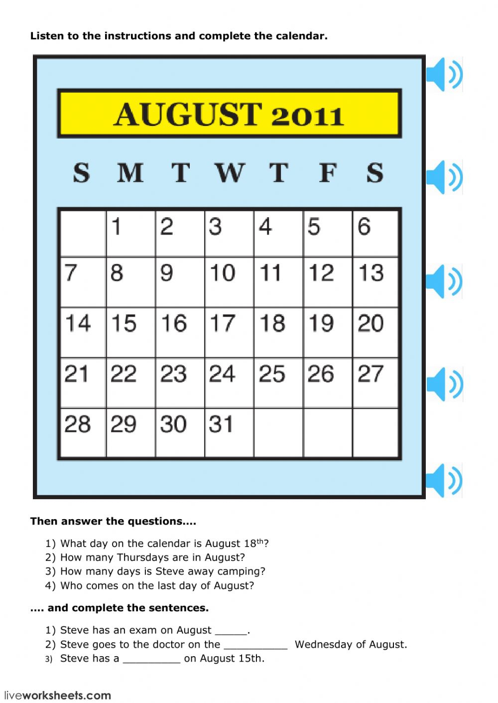 Year 4 Calendar Worksheets Calendar Printables Free Templates