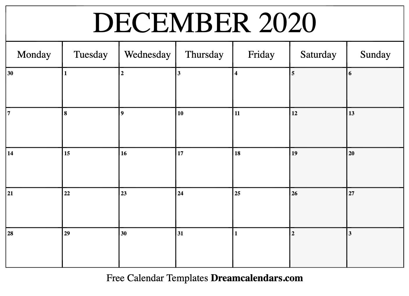 Calendar Template Dec 2020 - Wpa.wpart.co