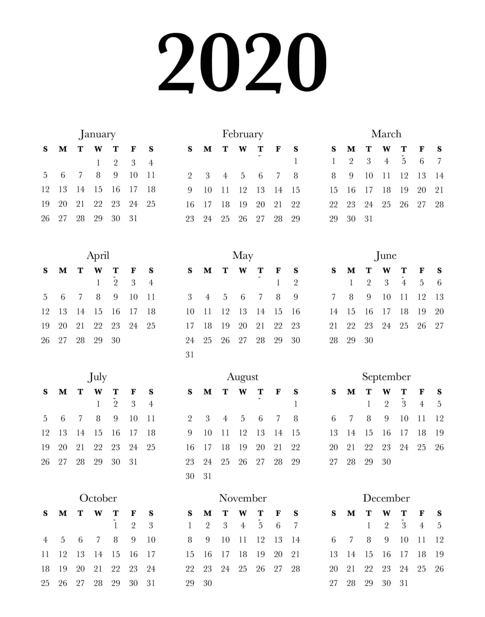 5 Column Calendar 2020 | Calendar Printables Free Templates