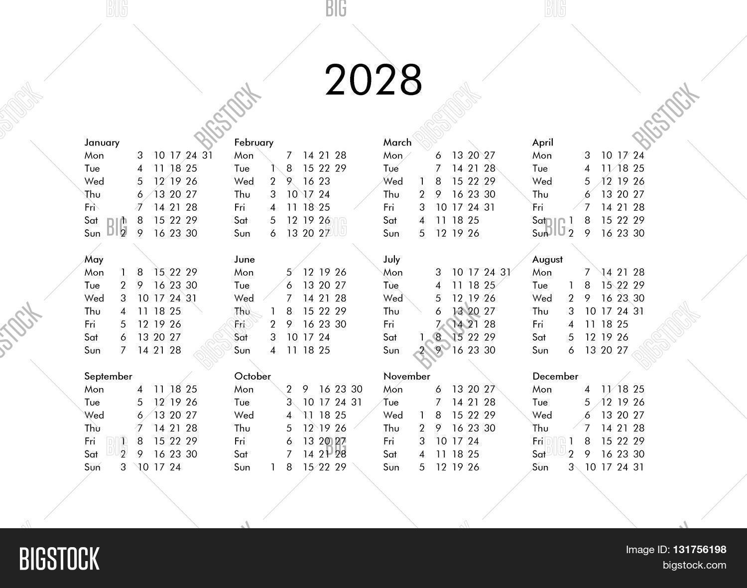 Calendar Year 2028 Image &amp; Photo (Free Trial) | Bigstock