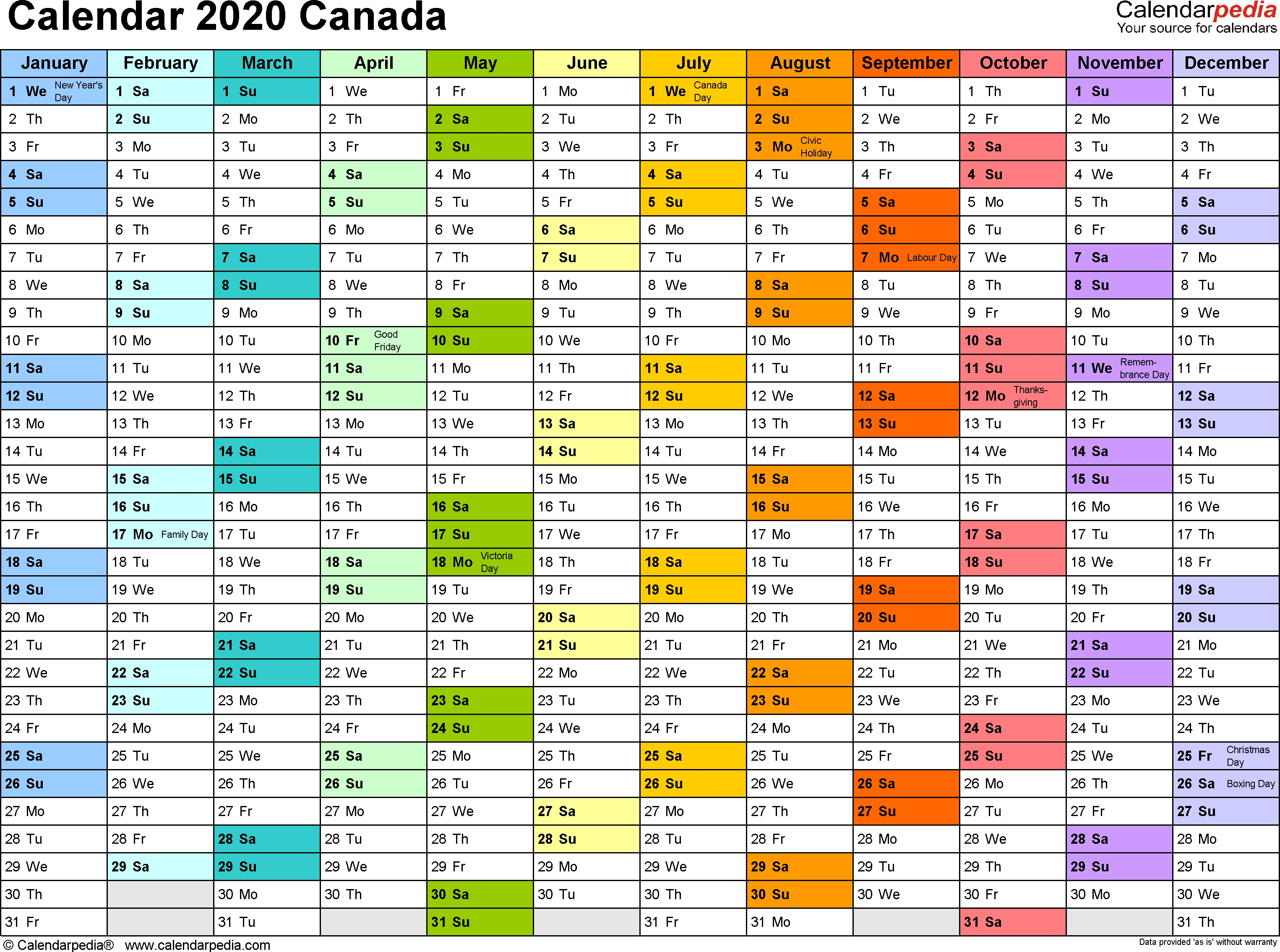 Canada Calendar 2020 – Free Printable Word Templates-2020