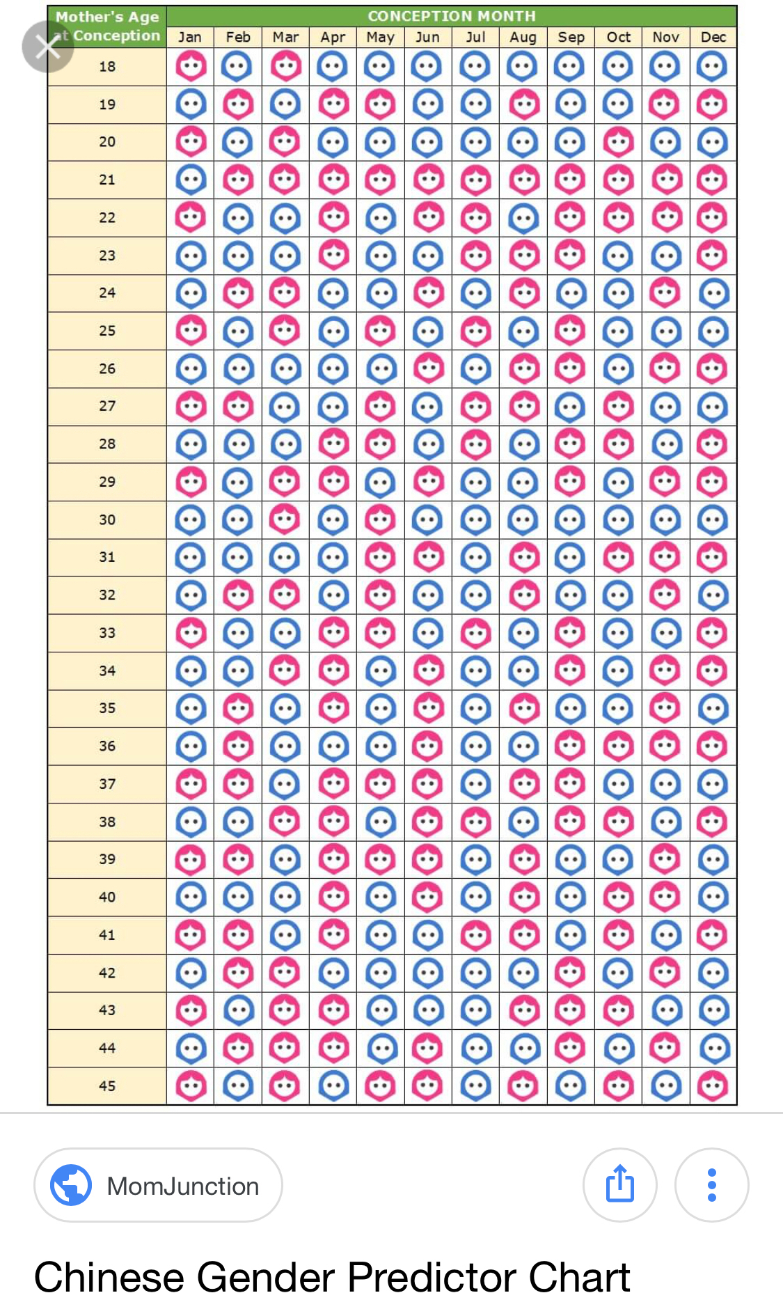 Chinese Gender Prediction Chart - February 2019 Babies