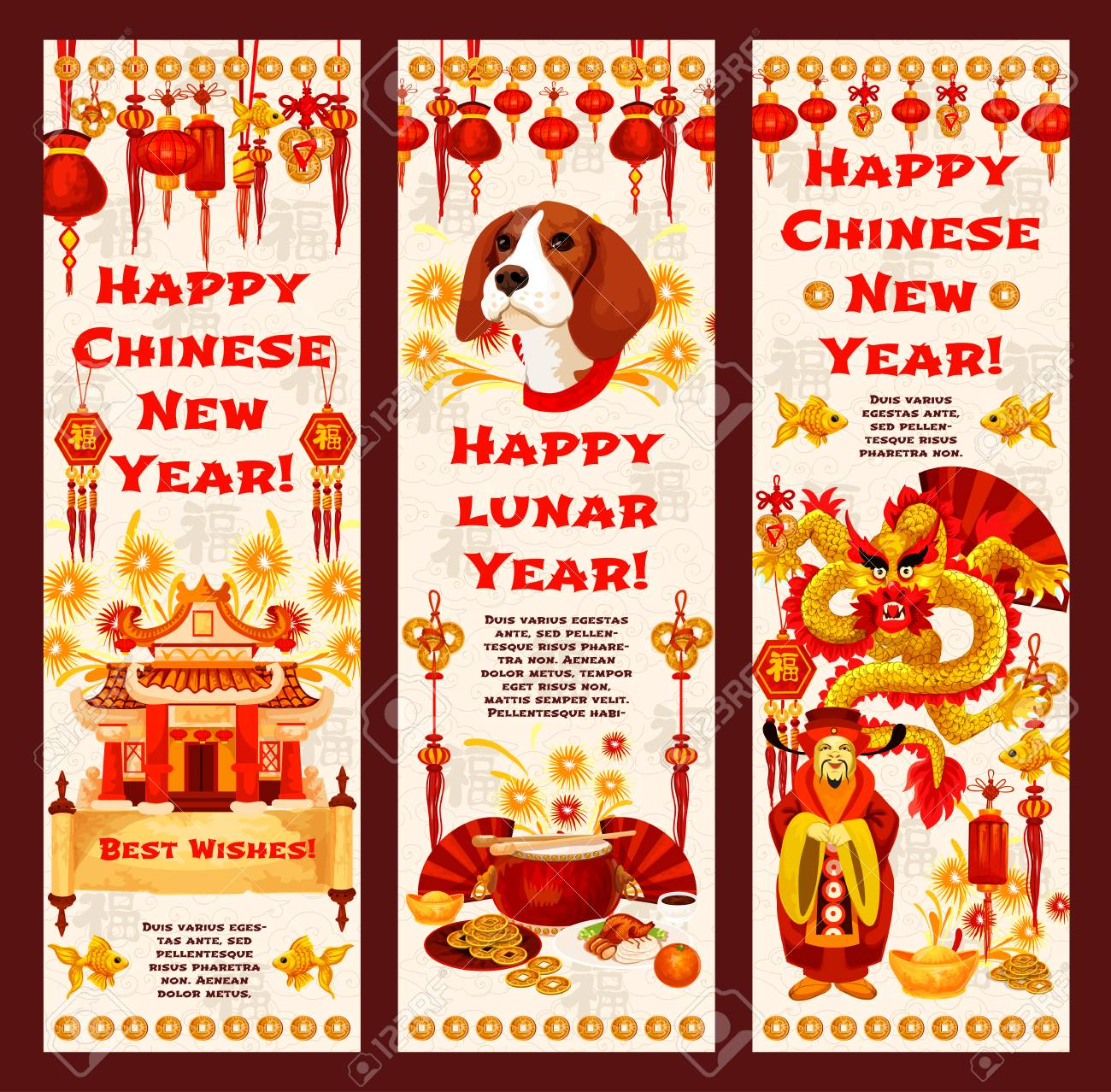 Chinese New Year Banner Of Asian Lunar Calendar Holiday. Dragon,..