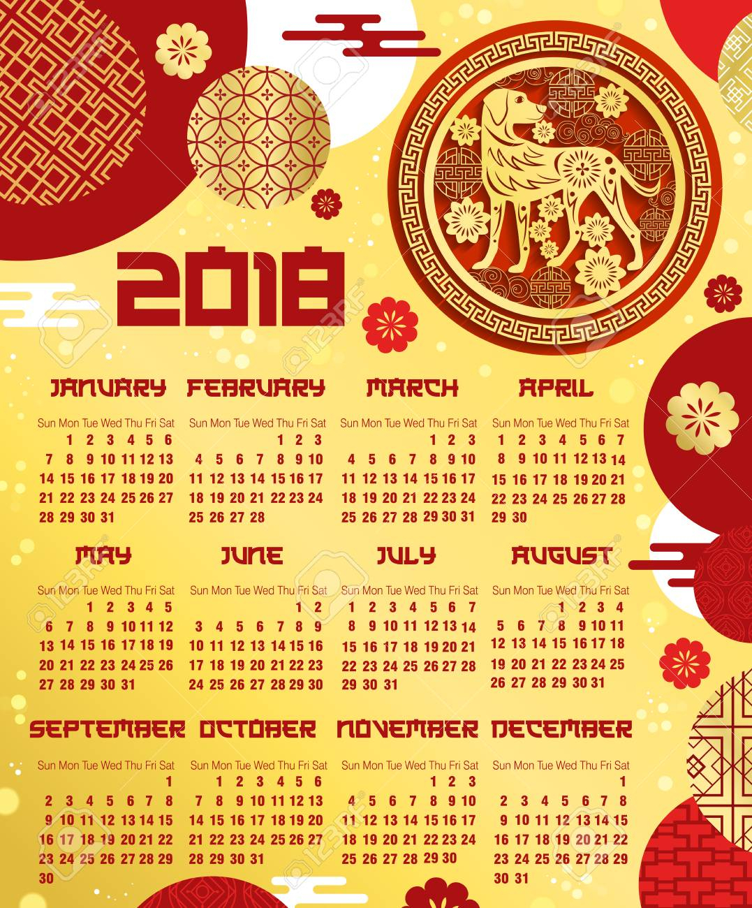 Chinese New Year Calendar Template With Zodiac Dog