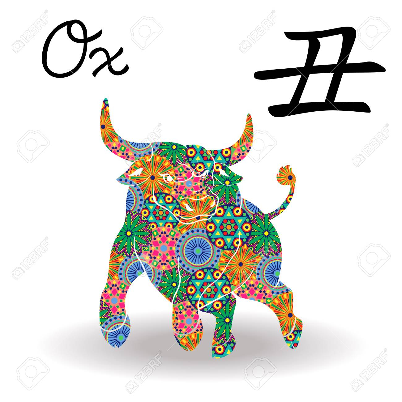 Chinese Zodiac Sign Ox, Fixed Element Earth, Symbol Of New Year..