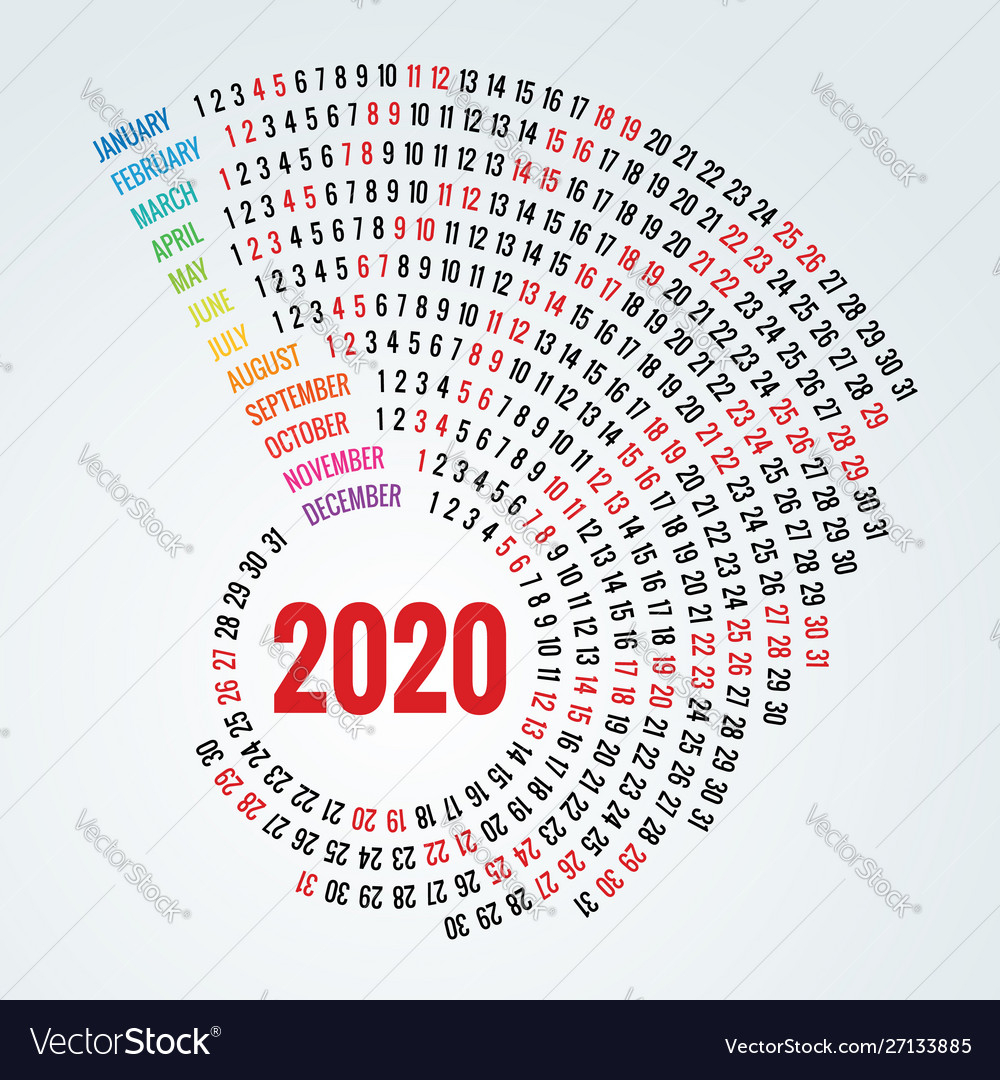 Colorful Round Calendar 2020 Design Print