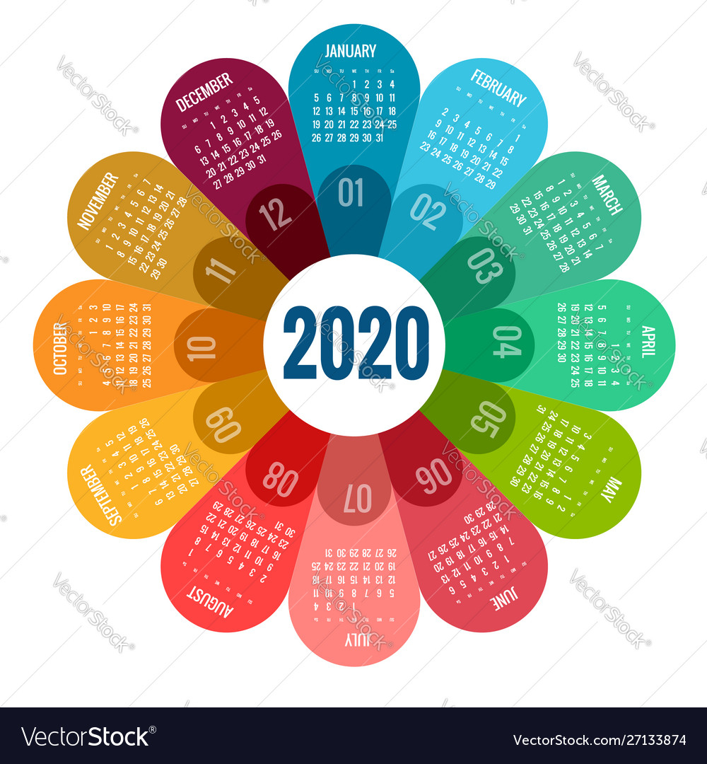 Colorful Round Calendar 2020 Design Print