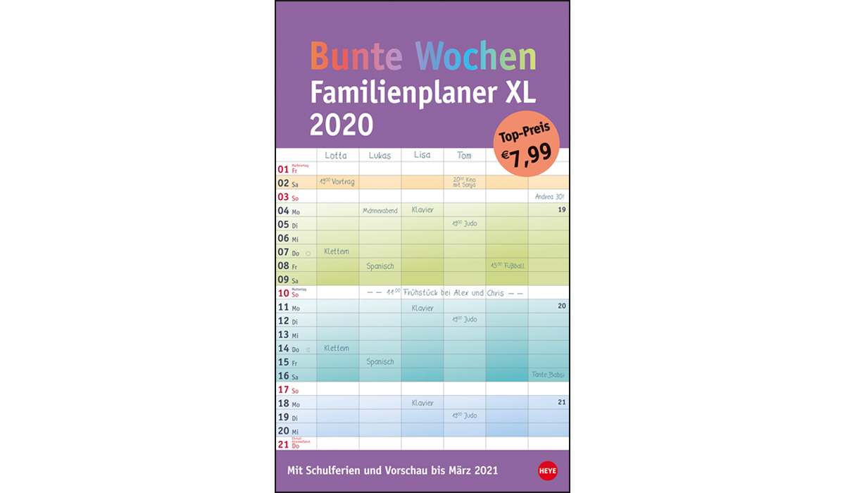 Colorful Weeks Family Planner Xl 2020 | Picture Calendar With Logo Printed  | Deprismedia