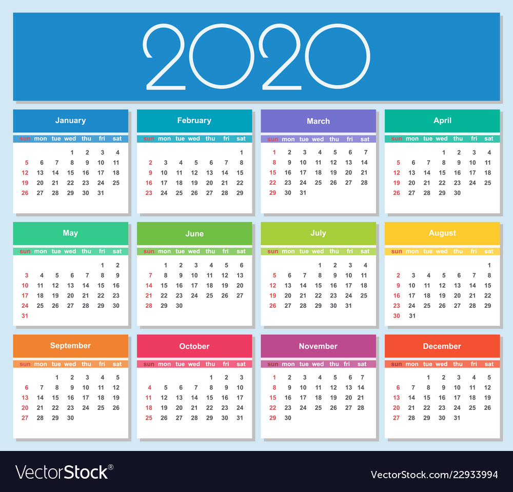 Colorful Year 2020 Calendar