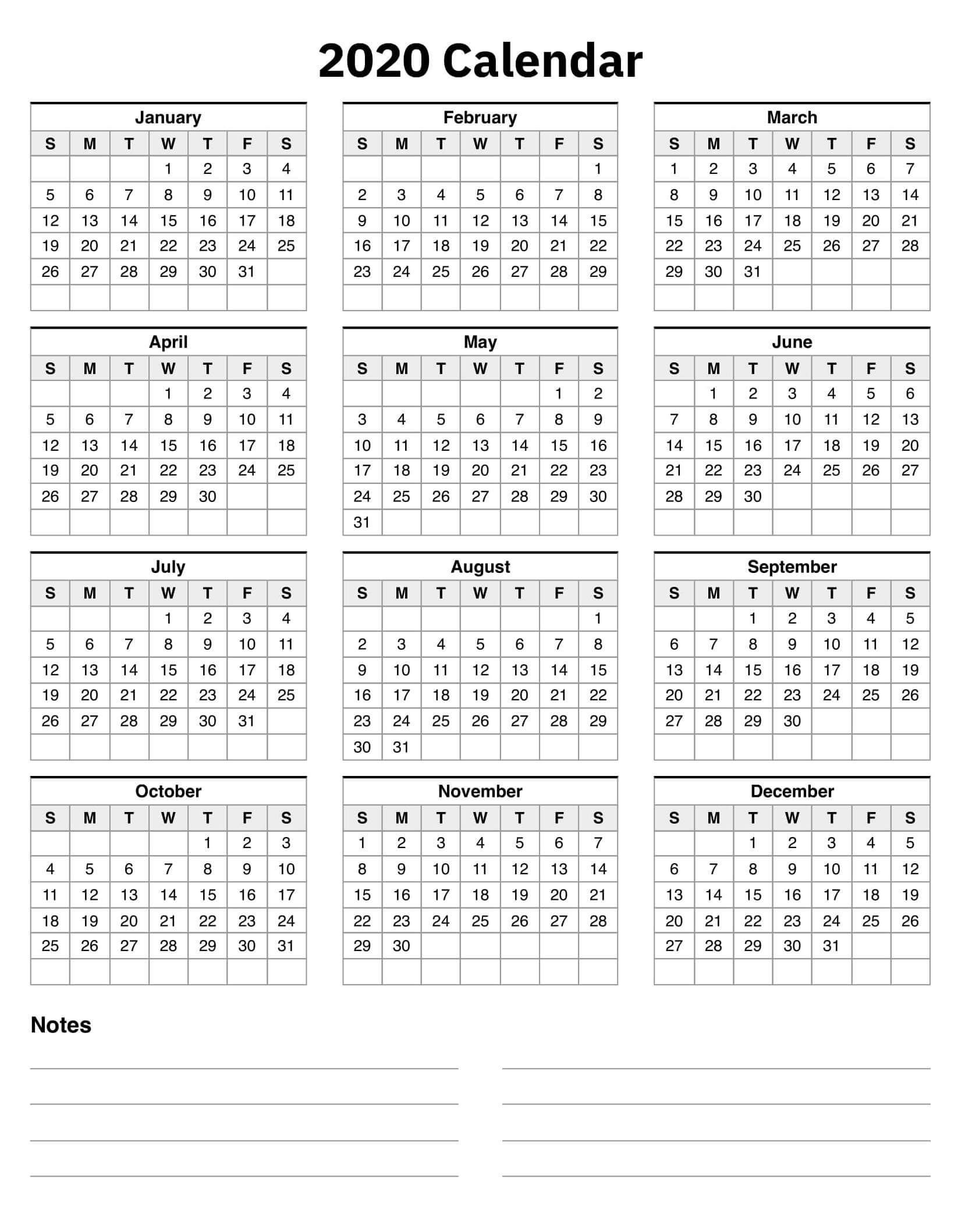 Year Calendar With Notes | Calendar Printables Free Templates