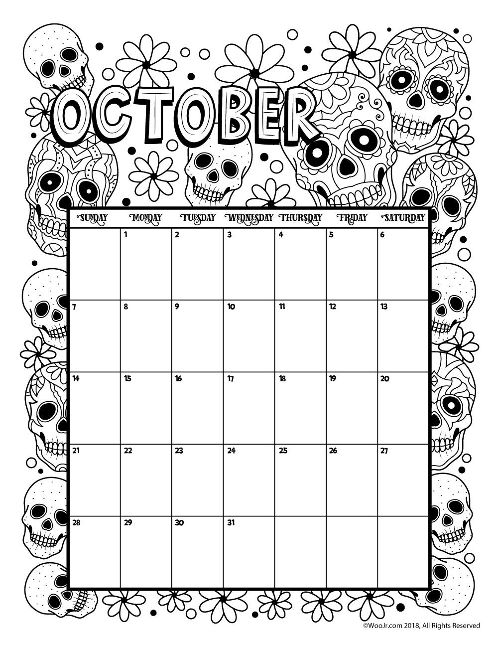 coloring pages of a mini calendar