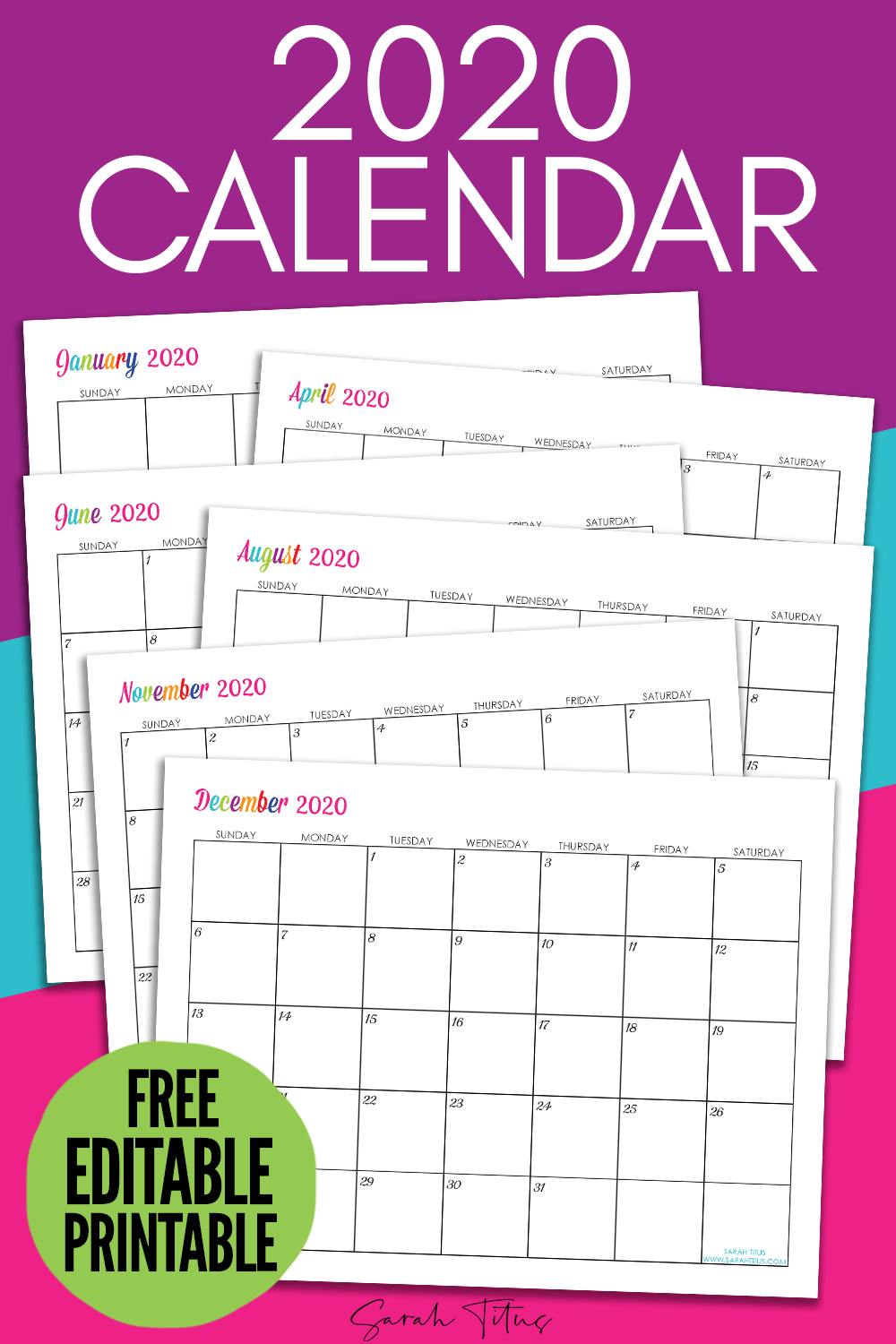 Free Printable Calendar Editable 2020 | Calendar ...