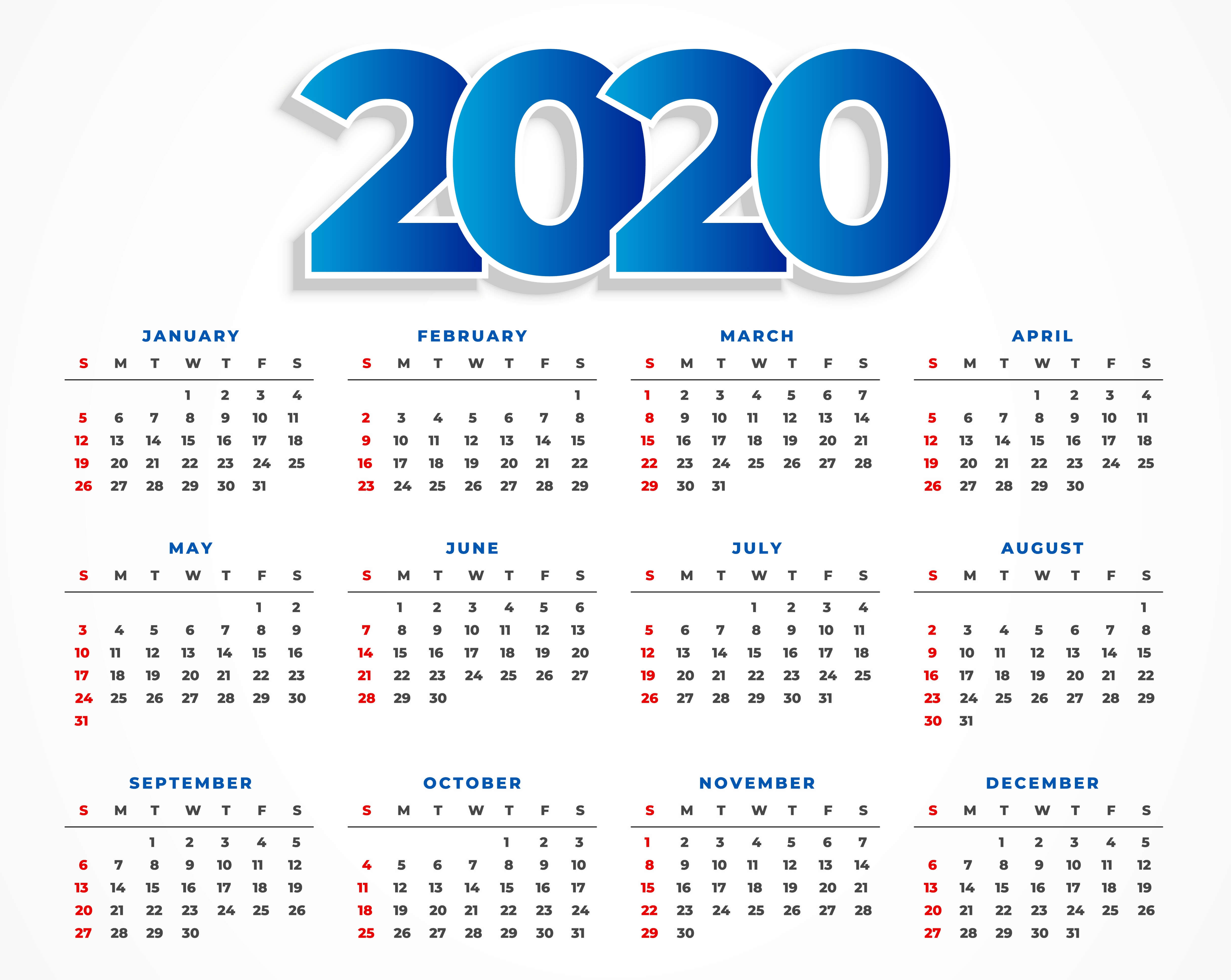 4 Column Calendar 2020 Calendar Printables Free Templates