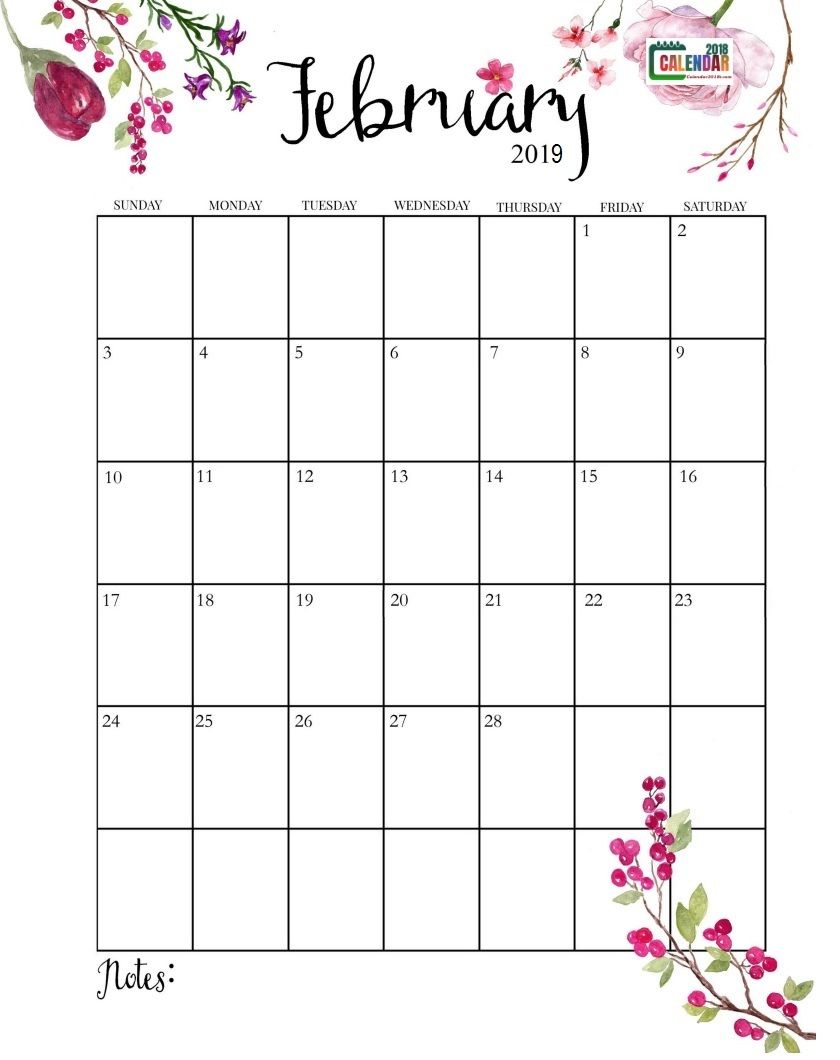 Cute February 2019 Calendar | Пустой Календарь, Настенный