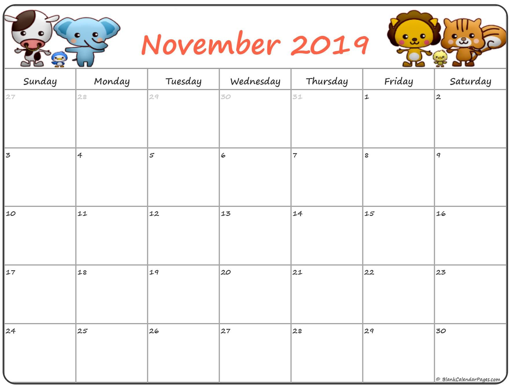 Cute November 2019 Calendar For Kids | November Calendar