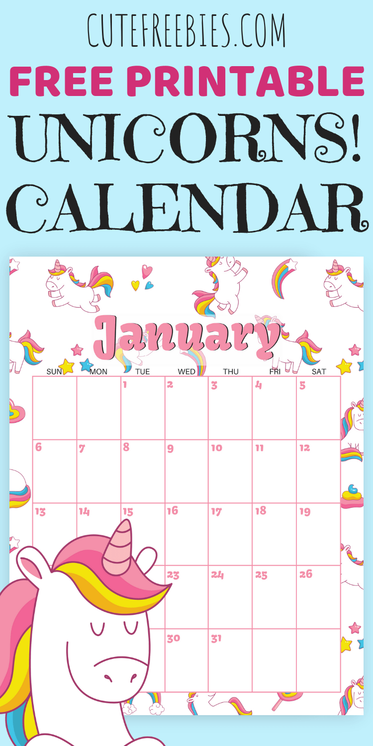Cute Unicorn 2019 2020 Calendar - Free Printable | Календарь