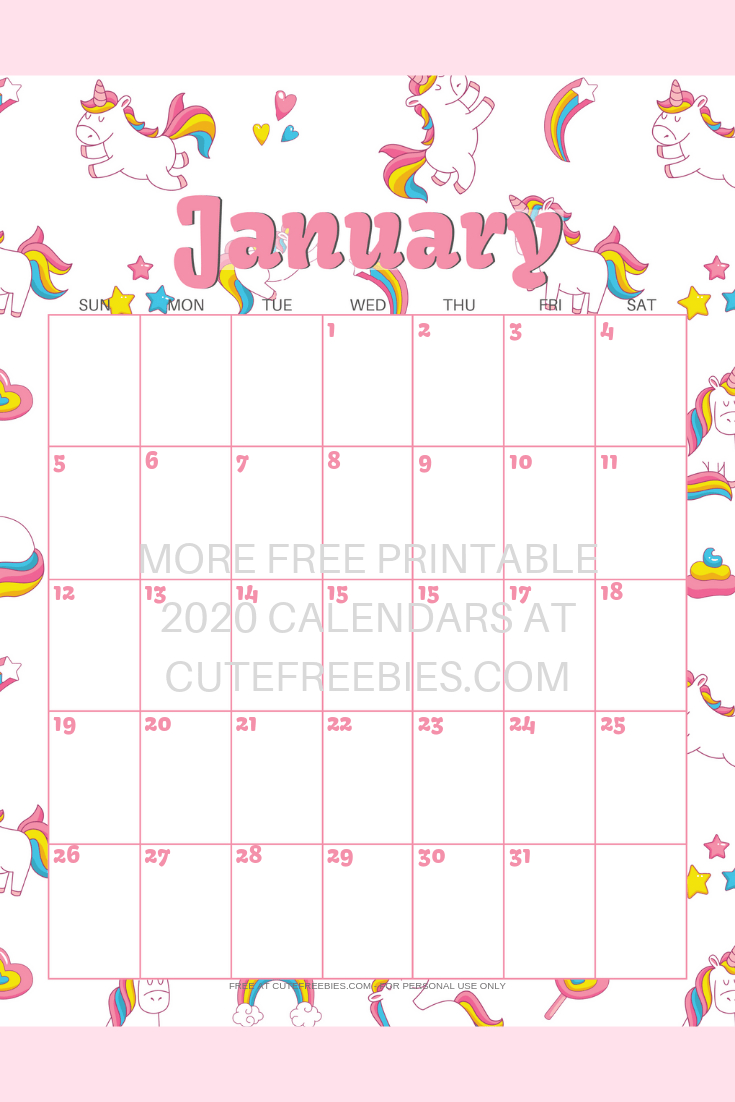 Cute Unicorn 2019 2020 Calendar - Free Printable | Kids