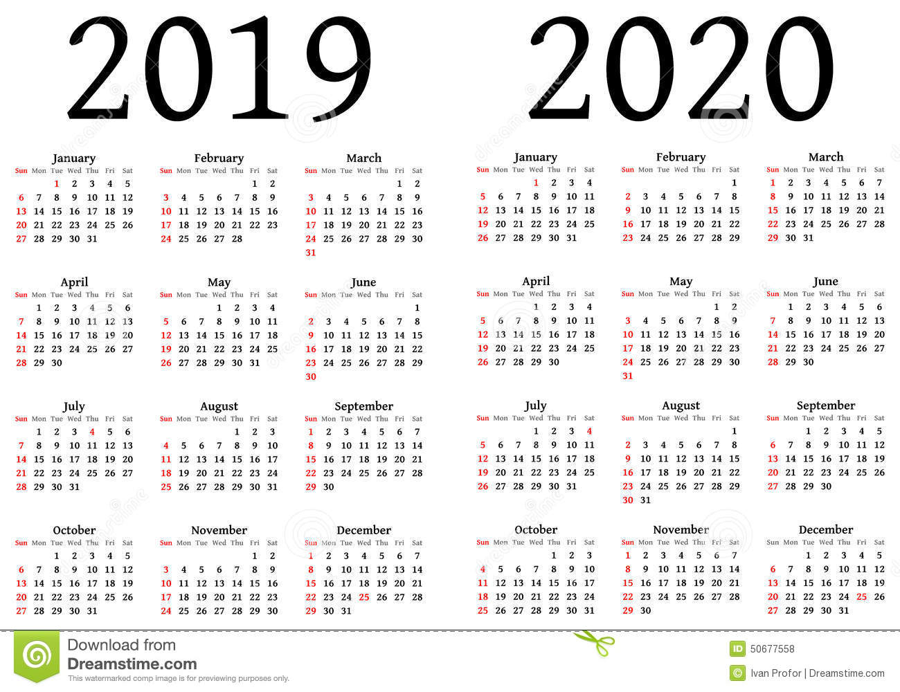 Календарь На 2019 И 2020 Иллюстрация Вектора. Иллюстрации