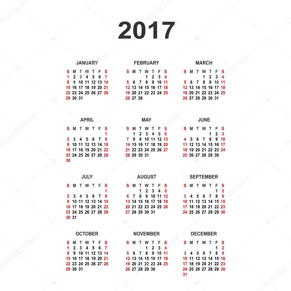 Календарь Простой 2017 Год. Вектор Круг Календарь 2017