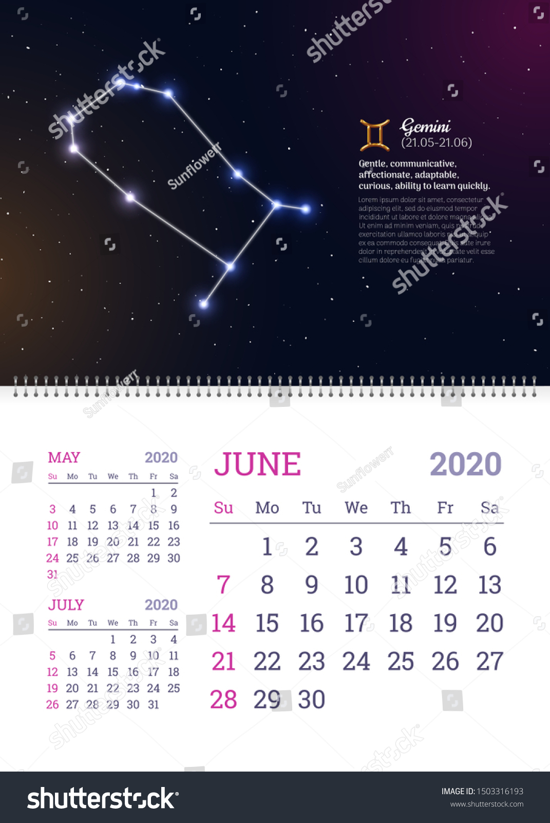 Стоковая Векторная Графика «Wall Calendar June 2020 Year