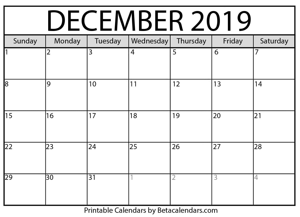 Dandy Print Calendar Of December 2019 : Mini Calendar Template