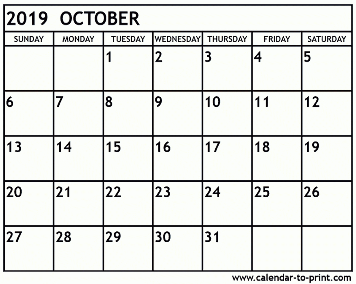 Dandy Printable Calendar For October 2019 : Mini Calendar