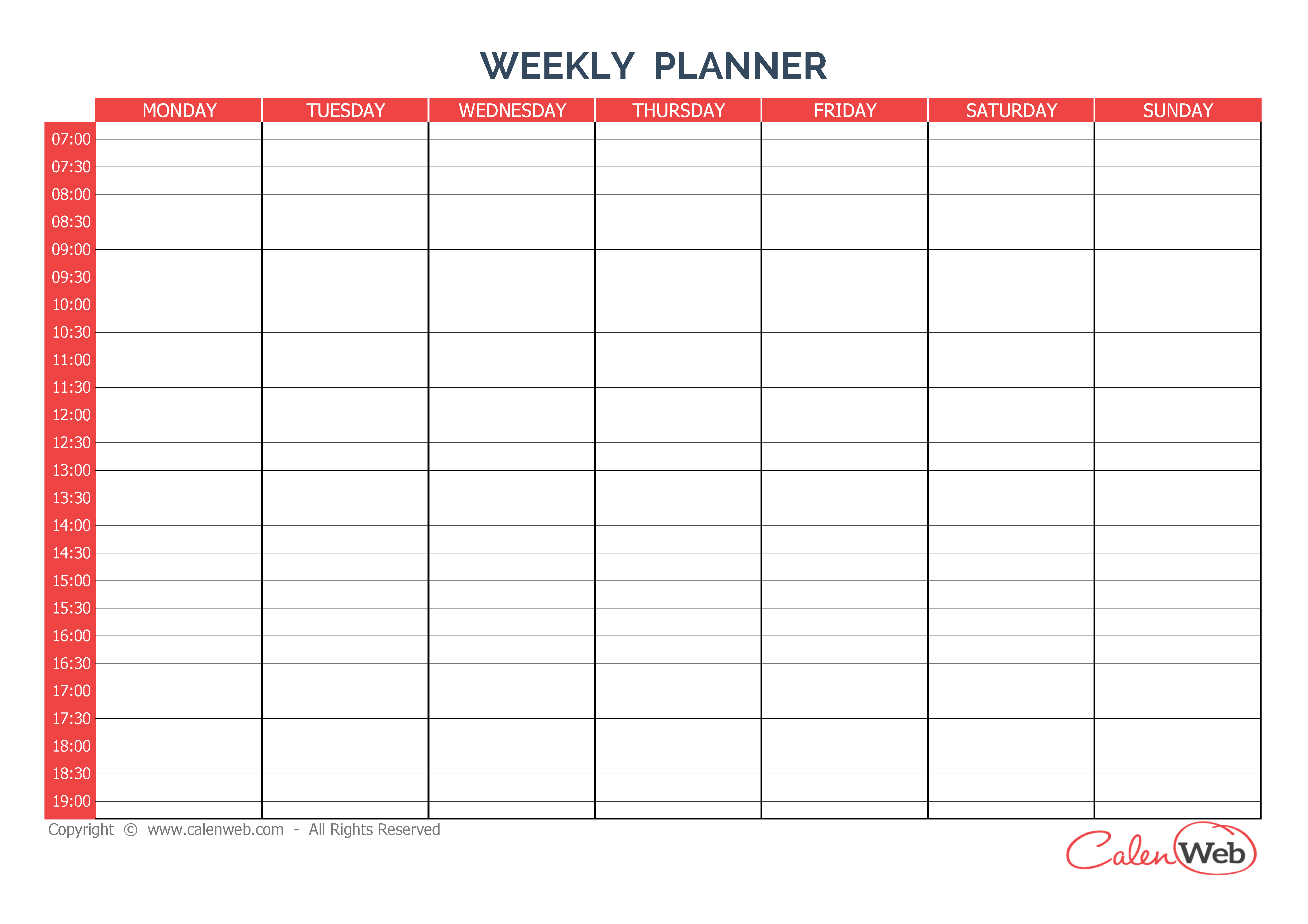 Day 7 Weekly Planner Template | Day Weekly Planner Printable