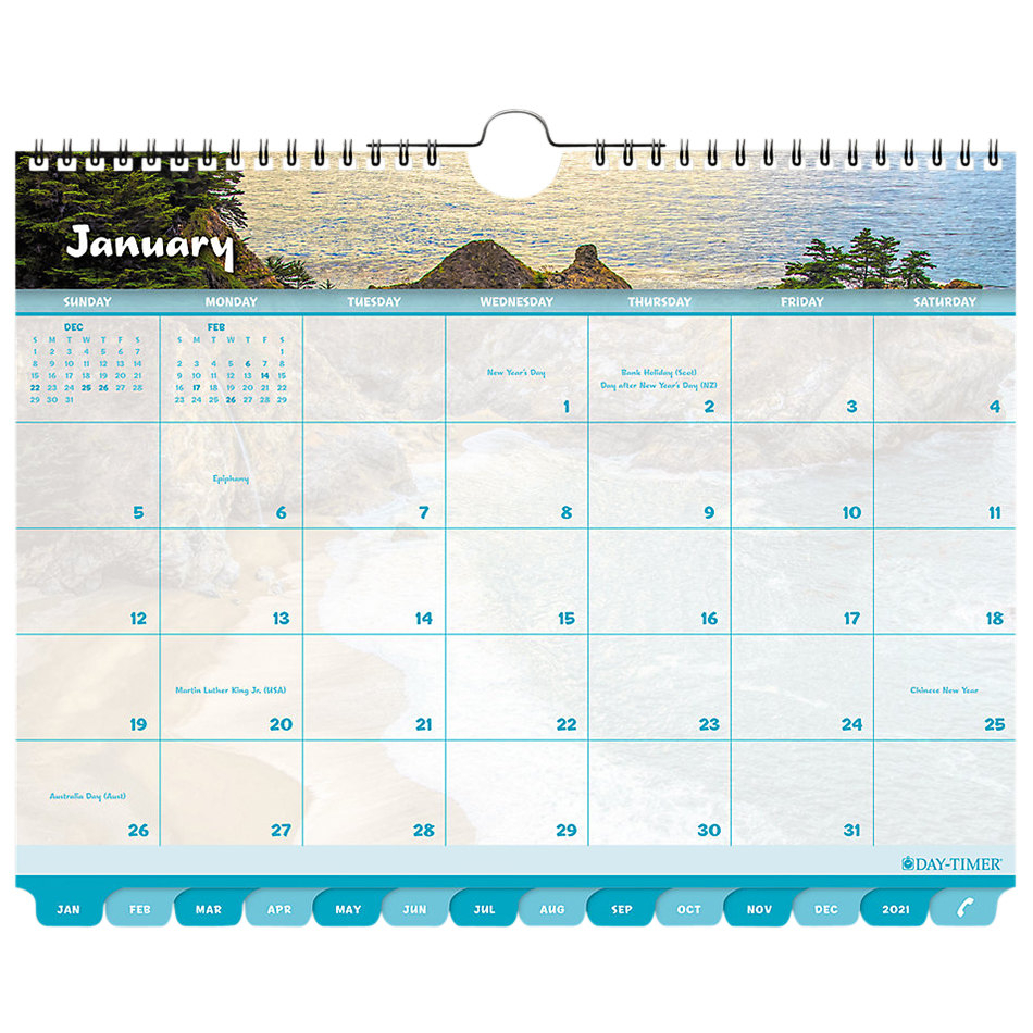 Day-Timer 11352 8 1/2&quot; X 11&quot; Coastlines Tabbed 2020 Wall Calendar