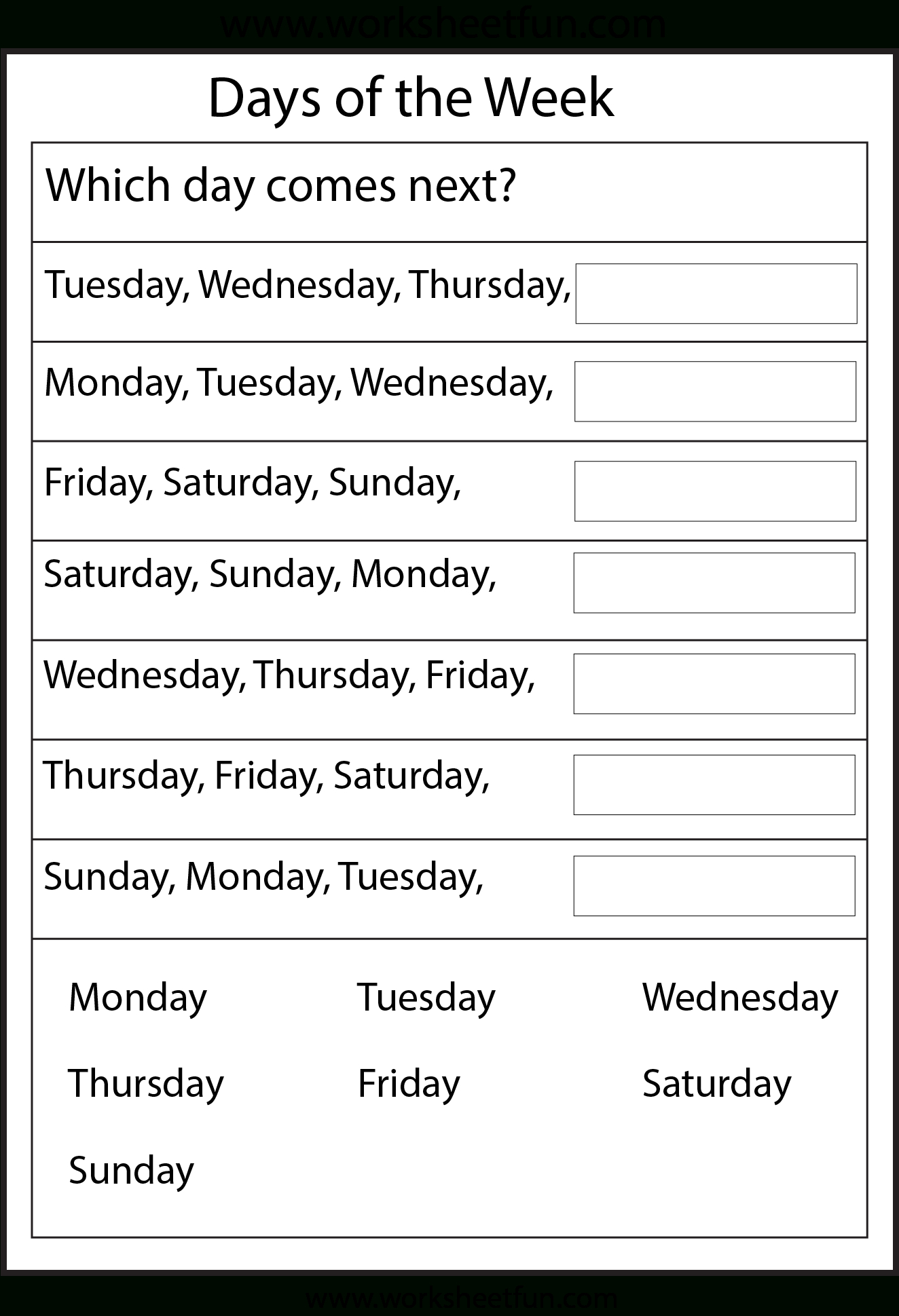 Days Of The Week | School Worksheets, Kindergarten