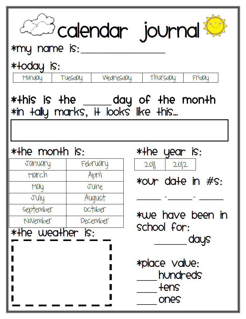 Days Of The Week Worksheets For Grade Pdf Calendar Journal