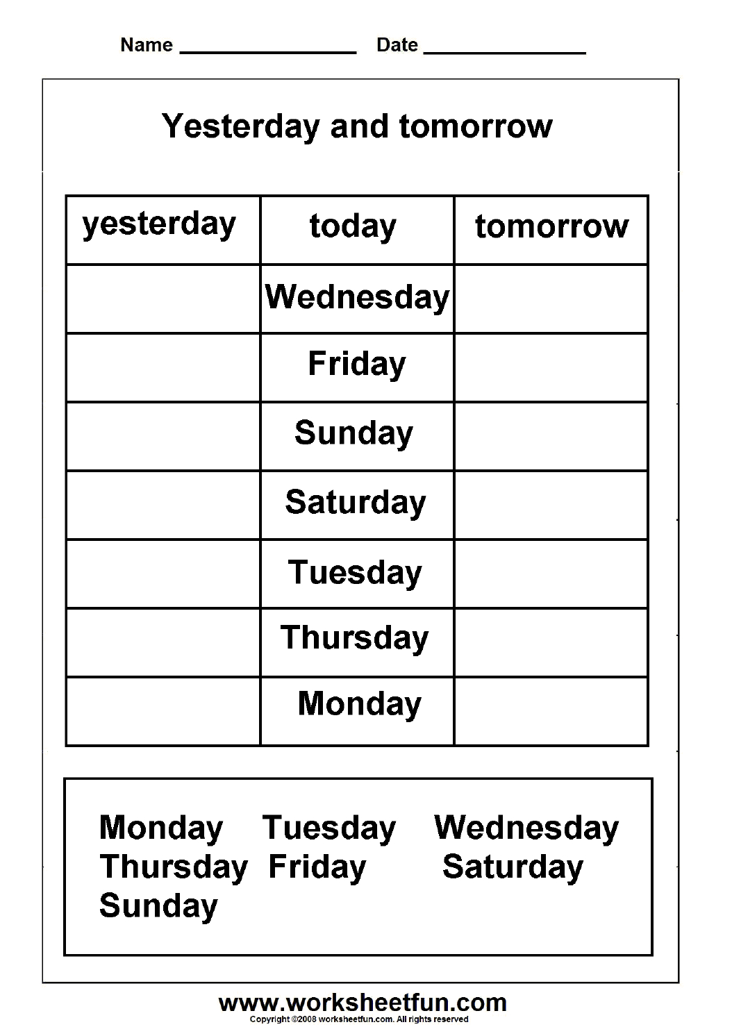 Days Of The Week - Yesterday And Tomorrow | Year 3