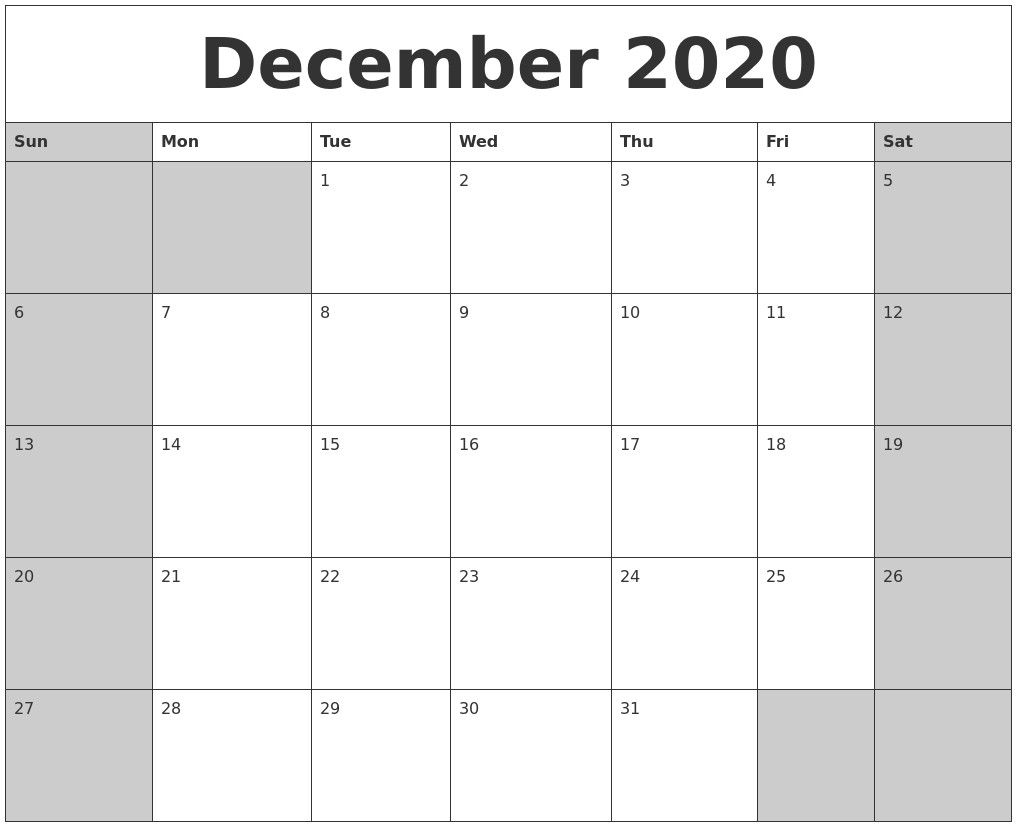 Dec 2020 Calendar Printable – Pleasant To Help Our Weblog