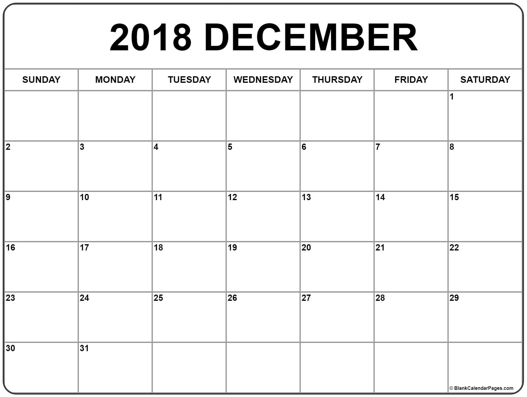 December 2018 Calendar . December 2018 Calendar