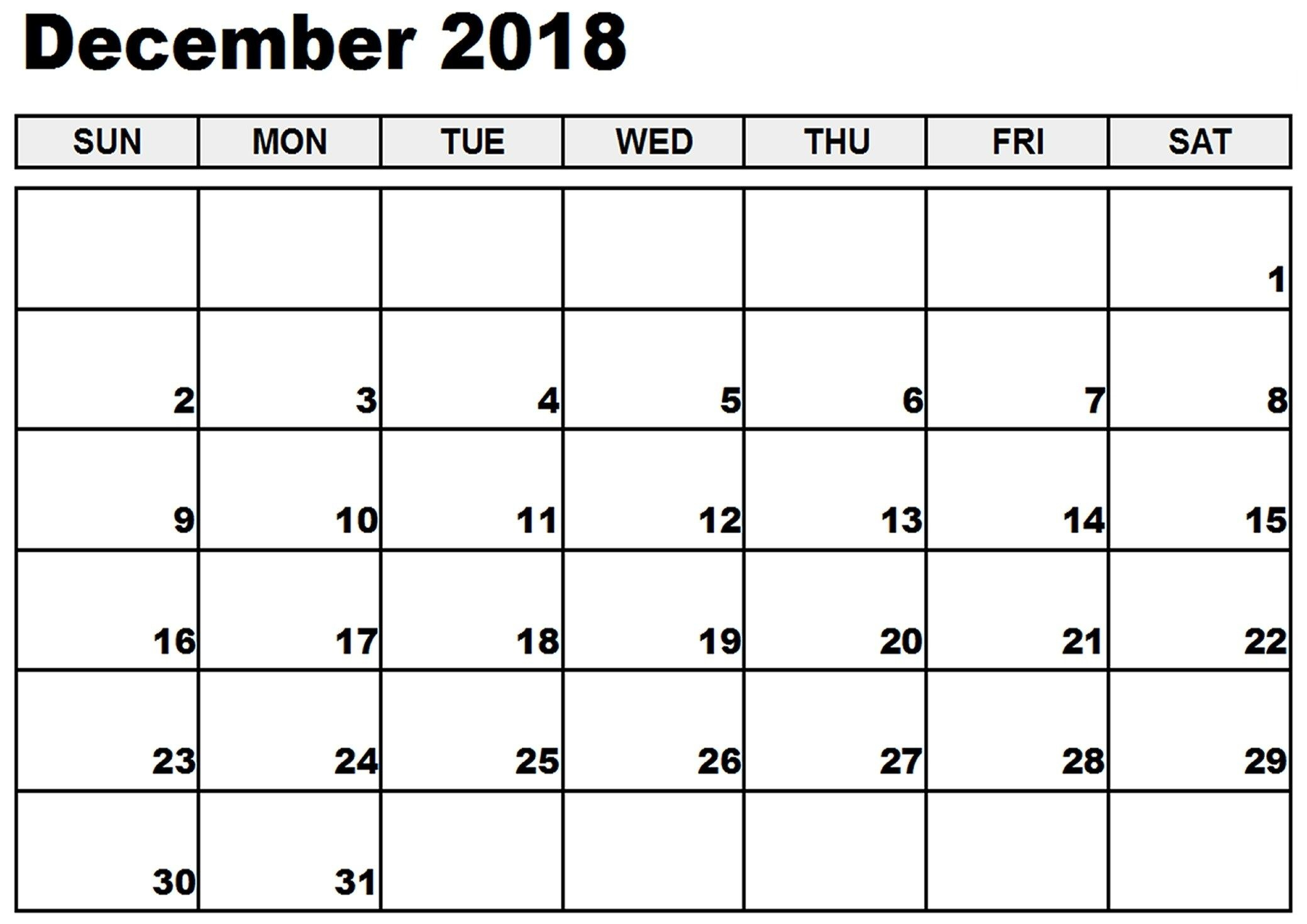 December 2018 Printable Calendar Notes To Do List Reminders