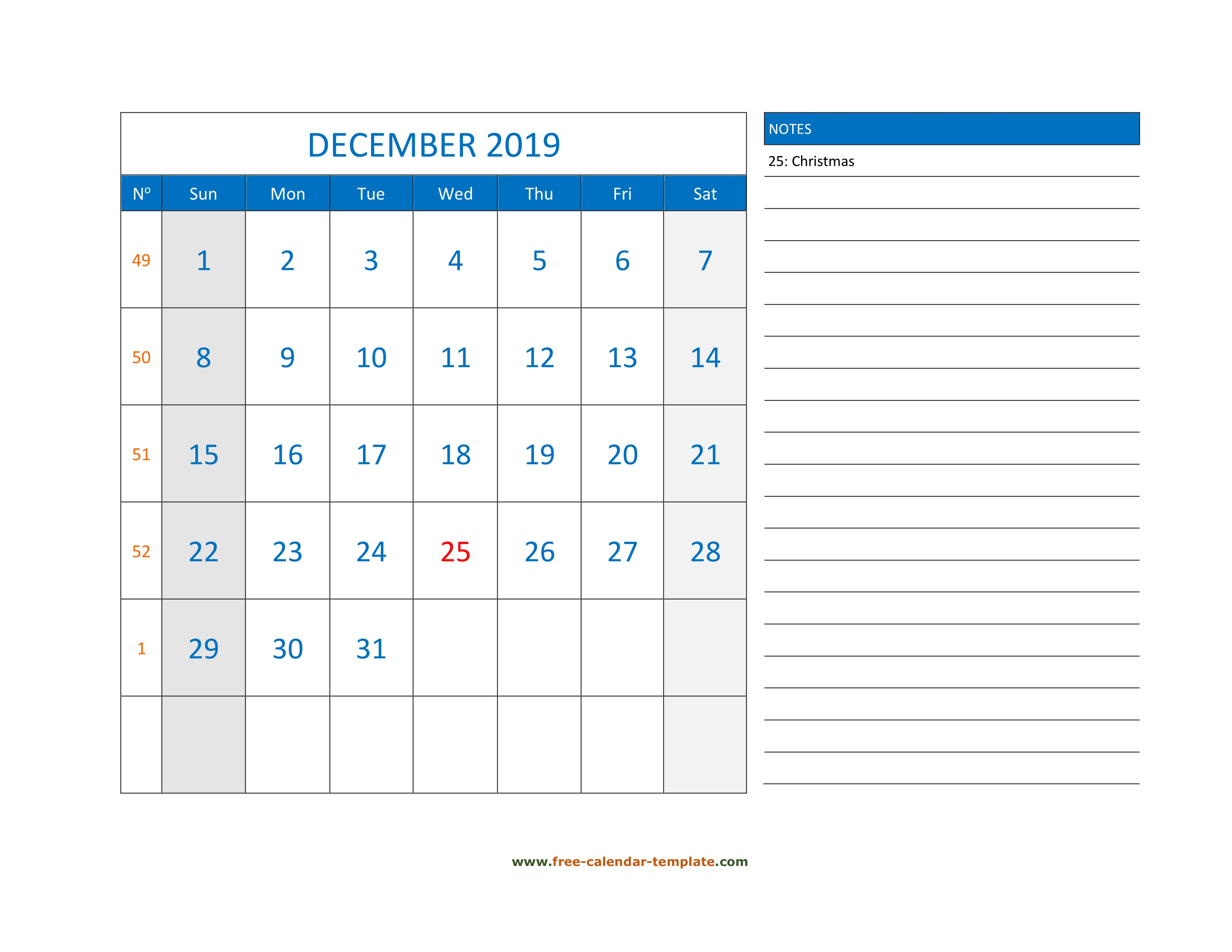 December 2019 Free Calendar Tempplate | Free-Calendar
