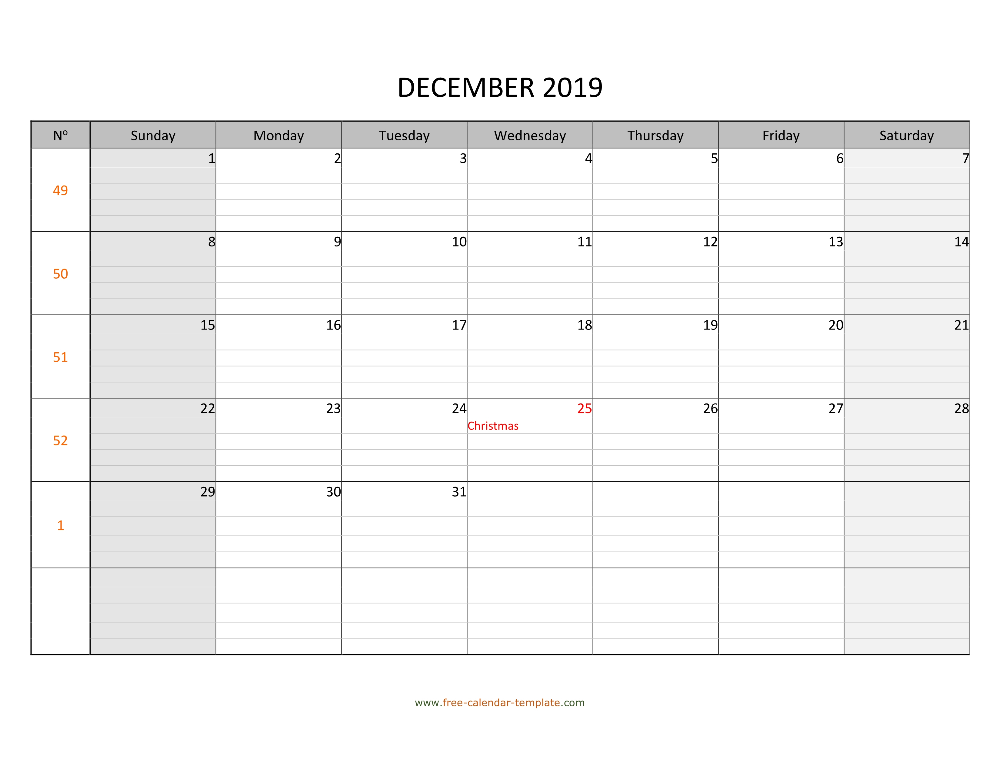 December 2019 Free Calendar Tempplate | Free-Calendar