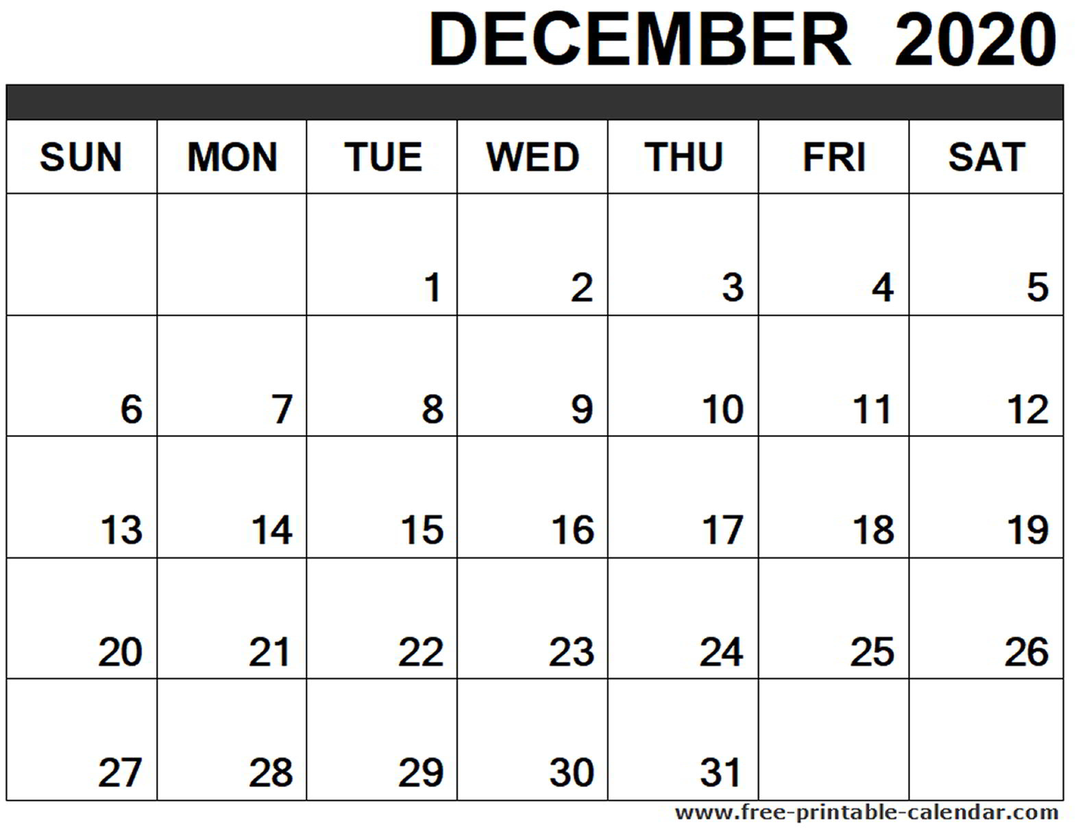 December 2020 Calendar Printable - Free-Printable-Calendar