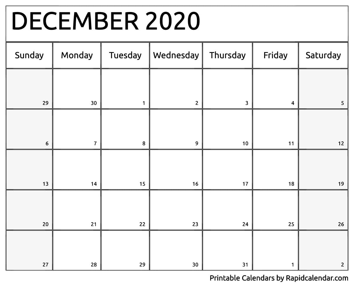 December 2020 Calendar Printable - Rapid Calendar