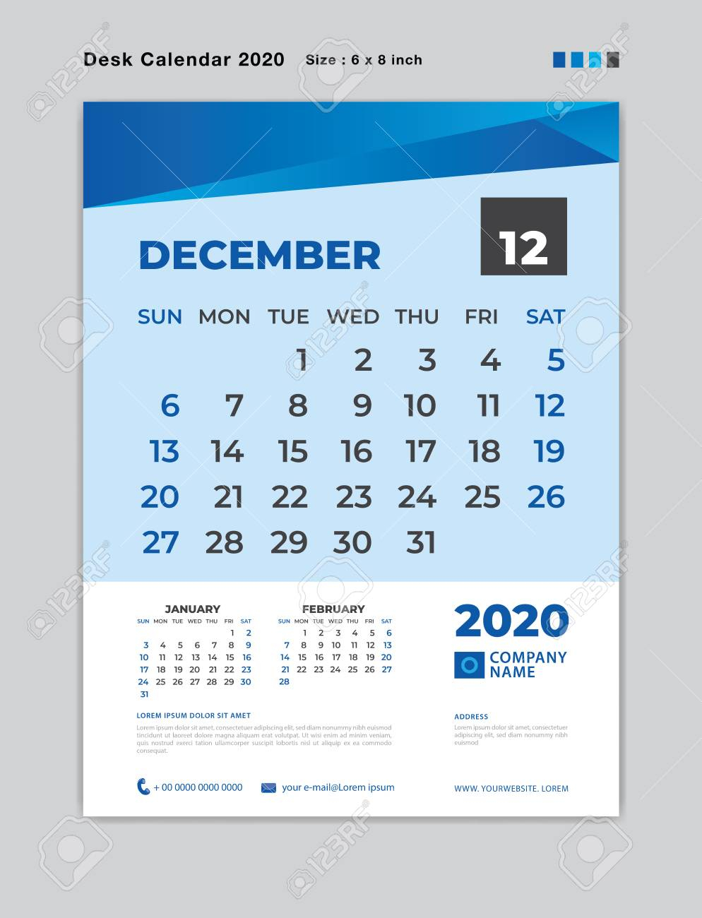 December 2020 Month Template, Desk Calendar For 2020 Year, Week..