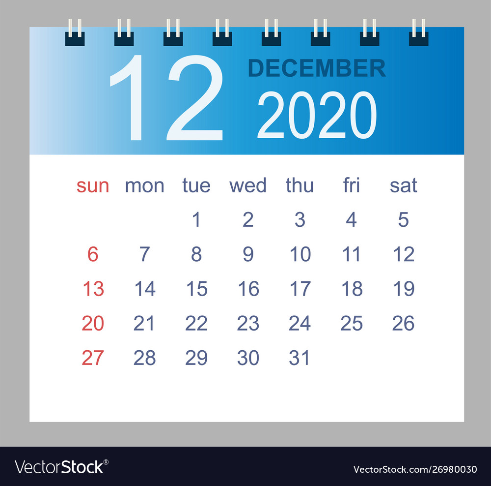 December 2020 Monthly Calendar Template