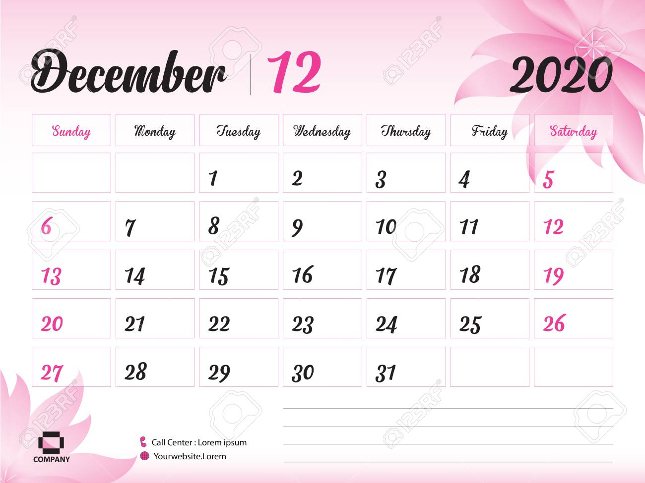 December 2020 Year Template, Calendar 2020, Desk Calendar Design,..