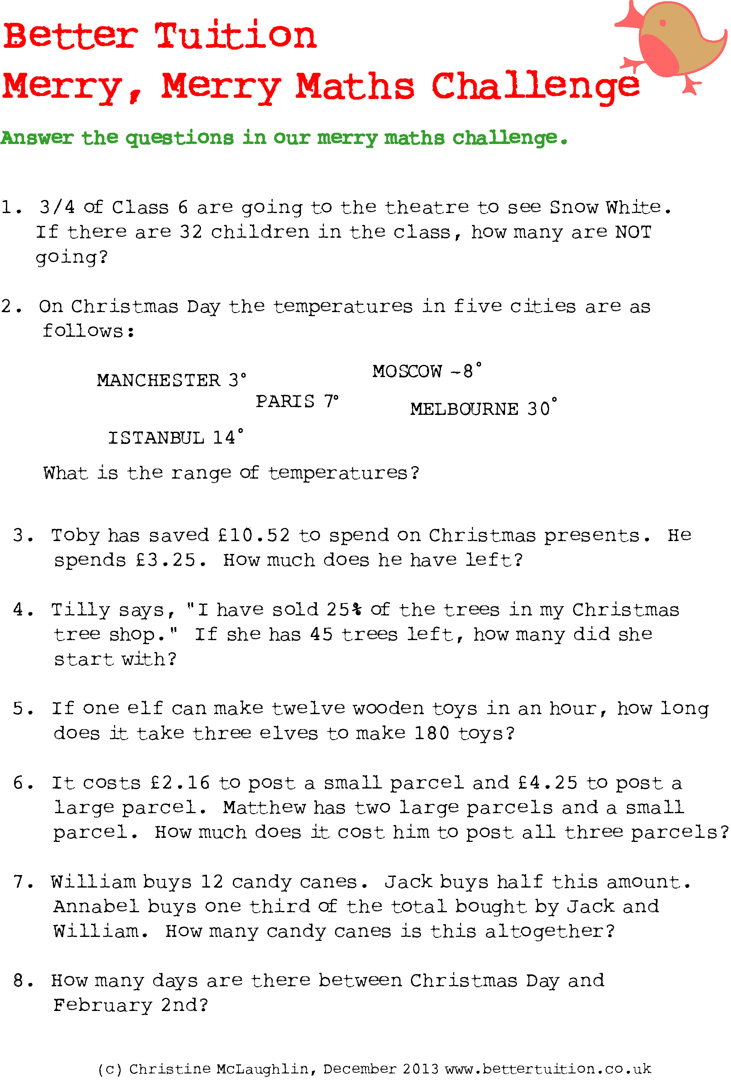 December 3Rd: Christmas Maths Problems - Better Tuition