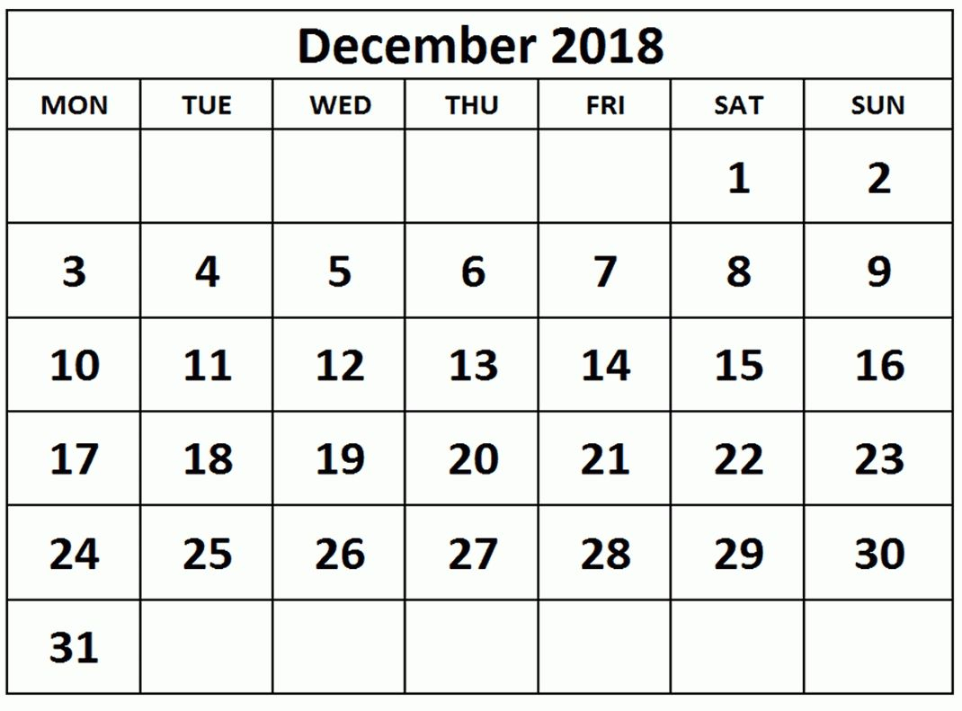 December Blank Calendar 2018 Printable Template Free April