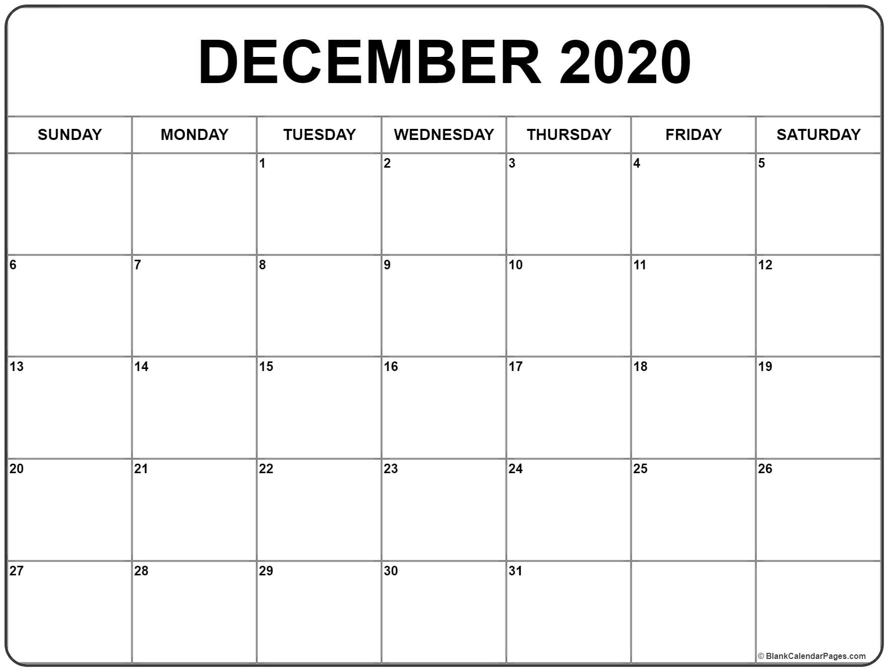 December Blank Calendar 2020 - Wpa.wpart.co