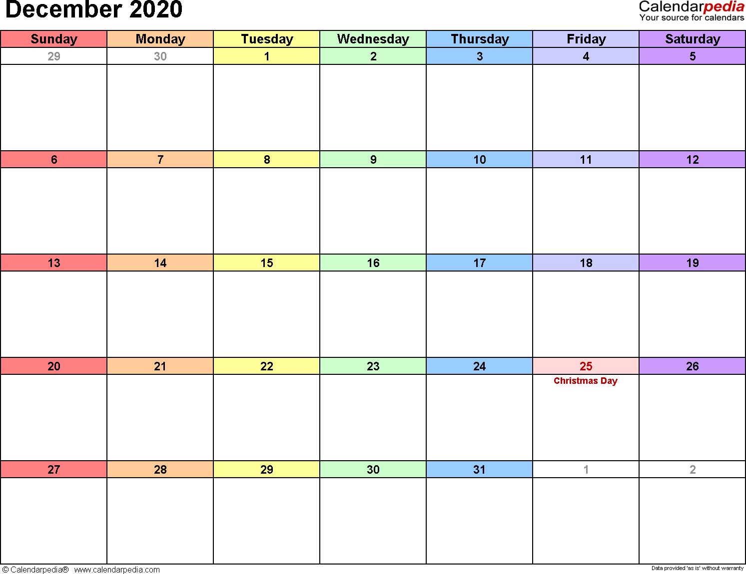 December Blank Calendar 2020 - Wpa.wpart.co