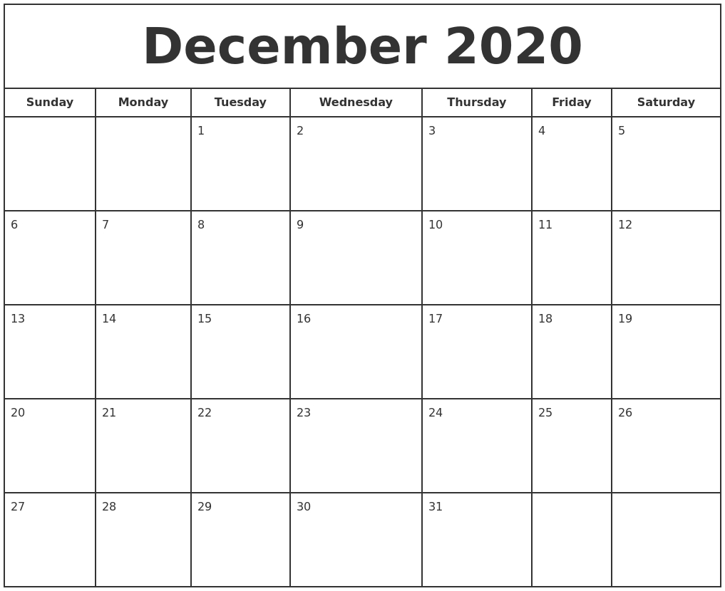 Free Printable Calendar December 2020 | Calendar Printables Free Templates