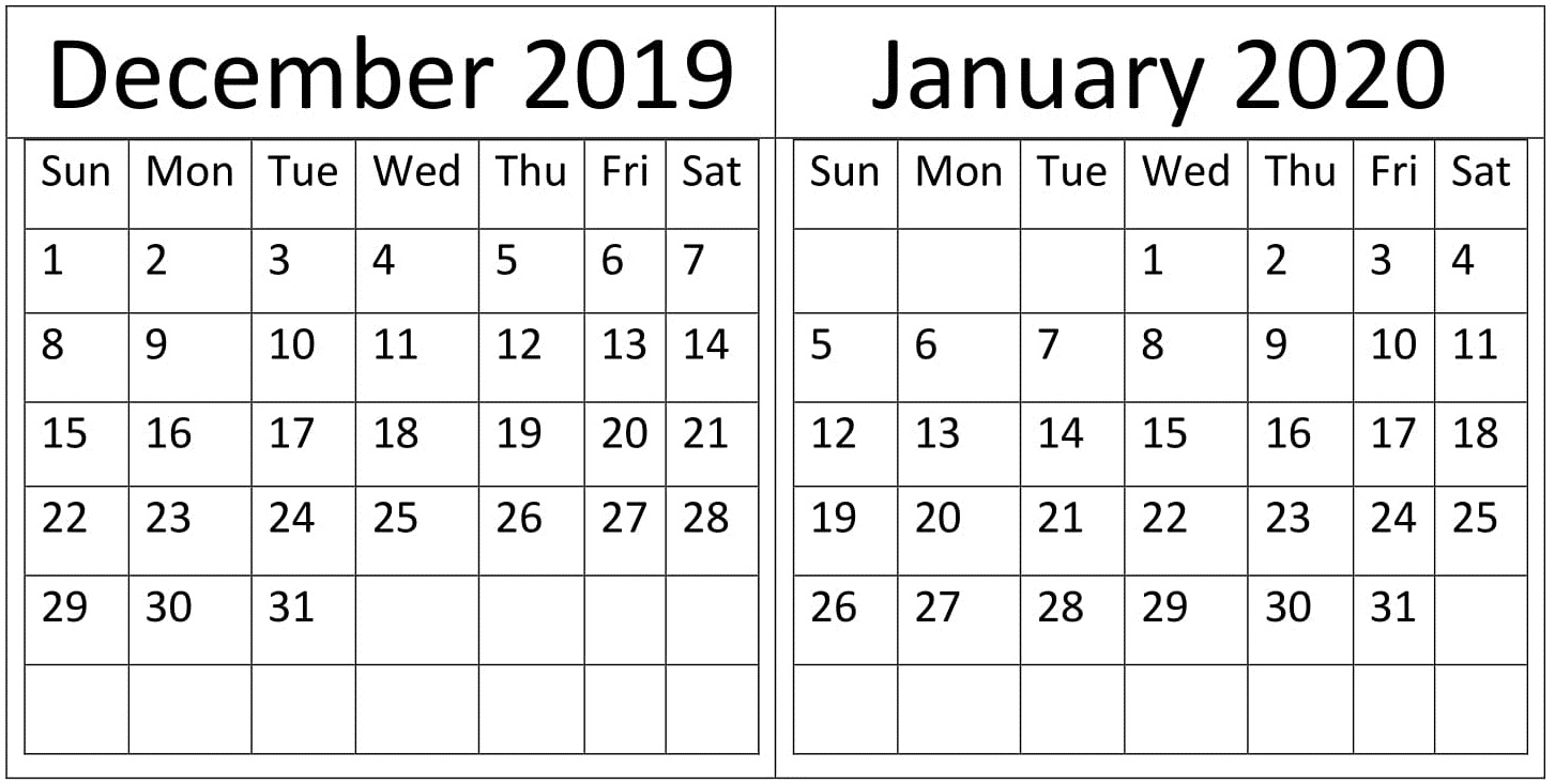 Print Calendar December January