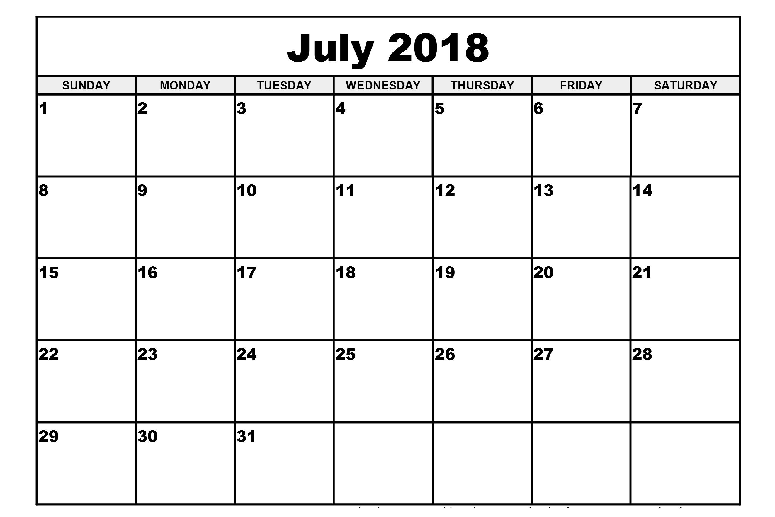 Decorative July 2018 Calendar, July 2018 Calendar Pdf, Word