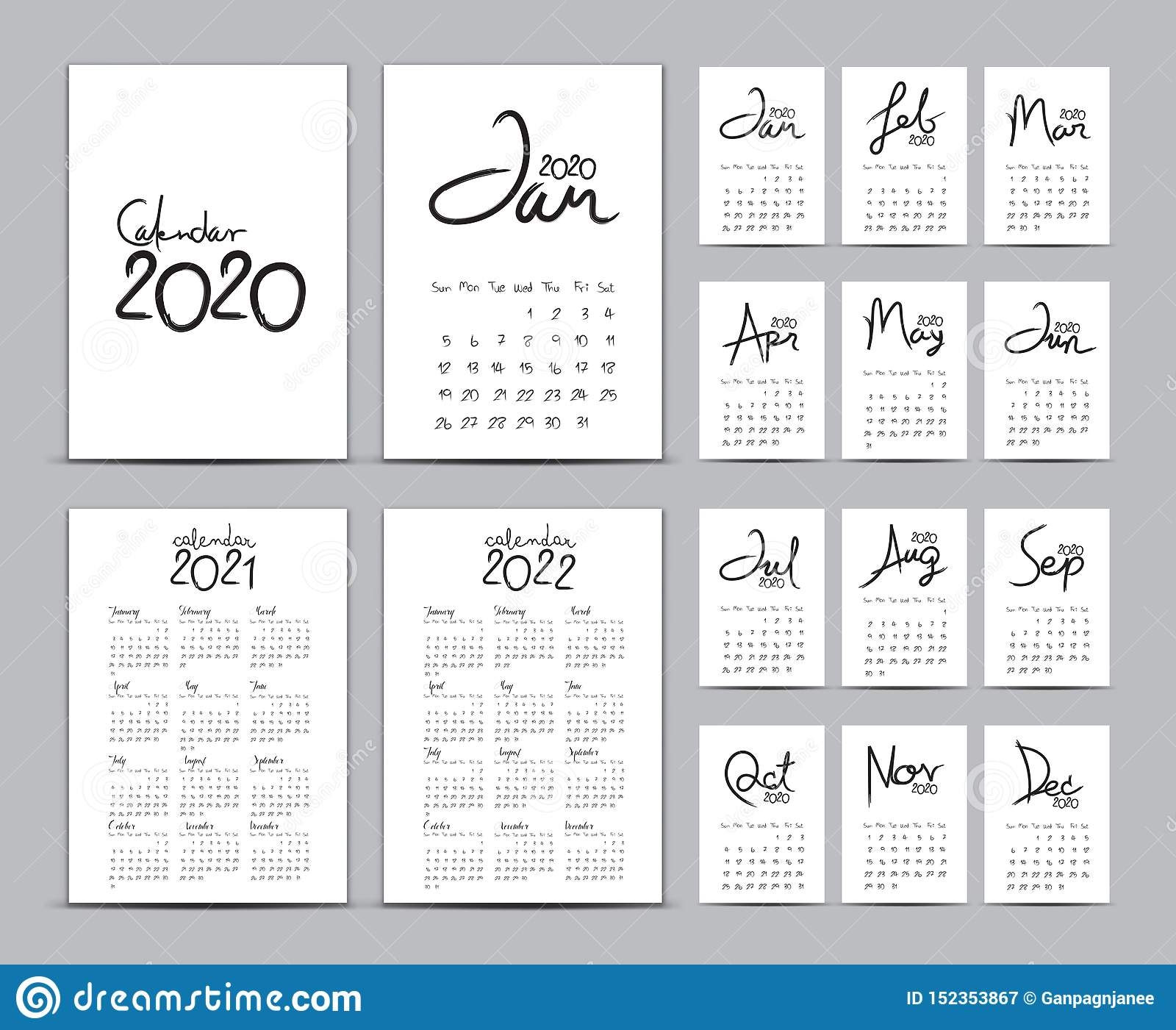 Desk Calendar 2020 Template Set, Calendar 2021-2022